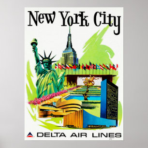 Reisen zu NEW YORK CITY Vintag Air Lines Urlaub Poster