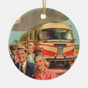 Reisende aus alter Zeit auf Urlaub am Busbahnhof Keramikornament