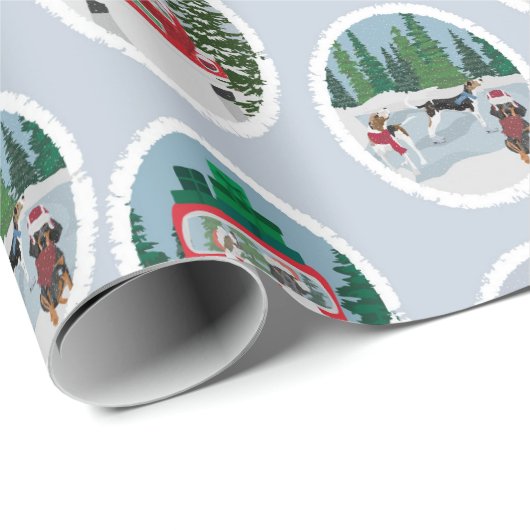 Reisende Coonhounds auf Blau Geschenkpapier (Rolleneckpunkt)