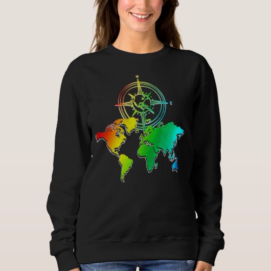 Reisende Globe farbenfroher Kompass World m Sweatshirt (Vorderseite)
