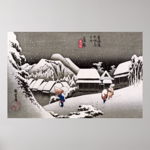 Reisende im Schnee an der Kanbara Station Poster