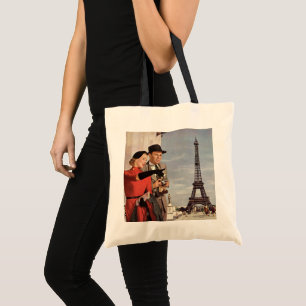 Reisende im Vintage-Stil am Eiffelturm, Paris-Urla Tragetasche