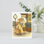 Reisende-Maus-Illustration Postkarte (Stehend Vorderseite)
