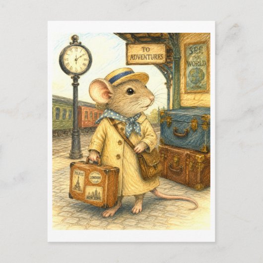 Reisende-Maus-Illustration Postkarte (Vorderseite)