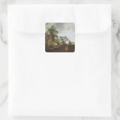 Reisende mit Gasthaus (Öl auf Leinwand) Quadratischer Aufkleber (Tasche)