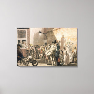 Reisende Musiker, die in einem schlechten Teil der Leinwanddruck