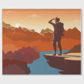 Reisende oder Entdecker mit Rucksack, stehend Geschenkpapier (Flach)