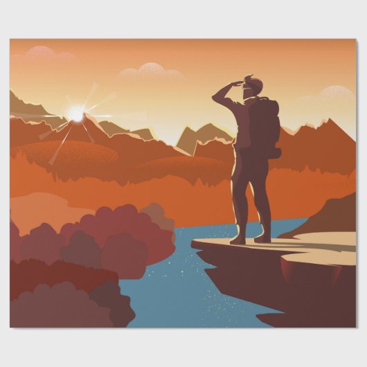 Reisende oder Entdecker mit Rucksack, stehend Geschenkpapier (Flach)