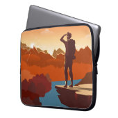 Reisende oder Entdecker mit Rucksack, stehend Laptopschutzhülle (Vorderseite Links)