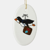 Reisender Fliegen-Hubschrauber-Pinguin mit Koffer Keramik Ornament (Rechts)