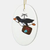 Reisender Fliegen-Hubschrauber-Pinguin mit Koffer Keramik Ornament (Links)