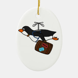 Reisender Fliegen-Hubschrauber-Pinguin mit Koffer Keramik Ornament
