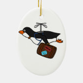 Reisender Fliegen-Hubschrauber-Pinguin mit Koffer Keramik Ornament (Hinten)