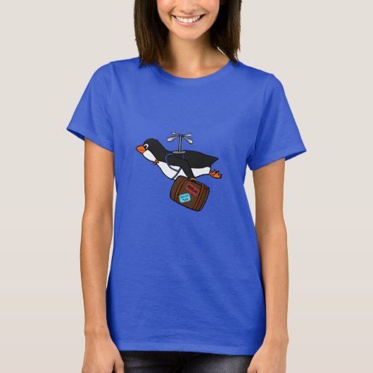 Reisender Fliegen-Hubschrauber-Pinguin mit Koffer T-Shirt (Vorderseite)