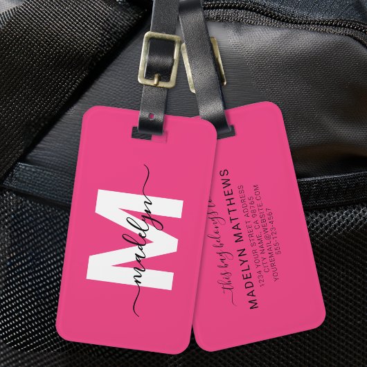 Reisender Pinker Anfangsbuchstabe Name Monogramm Gepäckanhänger