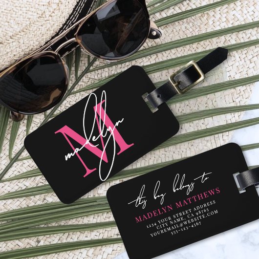 Reisender Pinker Anfangsbuchstabe Name Monogramm Gepäckanhänger