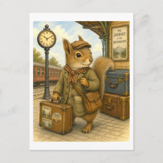 Reisendes Eichhörnchen Illustration Postkarte (Vorderseite)