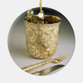 Reisendes Set eines Messers, der Gabel, des Keramik Ornament (Hinten)