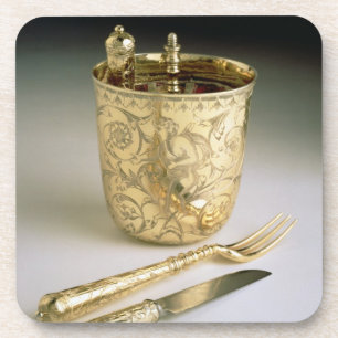 Reisendes Set eines Messers, der Gabel, des Untersetzer