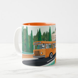 Reiseomnibus im Vintage-Stil mit fröhlichen Passag Zweifarbige Tasse
