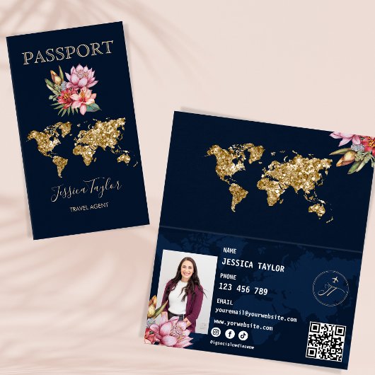 Reisepass Agent Weltkarte Foto einfügen Visitenkarten