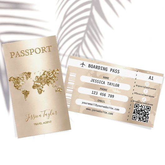 Reisepass Agent World Map Boarding Pass Visitenkarte