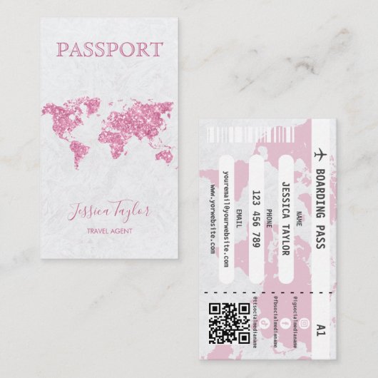 Reisepass Agent World Map Boarding Pass Visitenkarte (Vorne/Hinten)