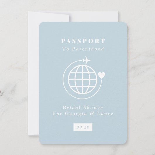 Reisepass bis Parenthood Reisethema Babydusche Einladung (Vorderseite)