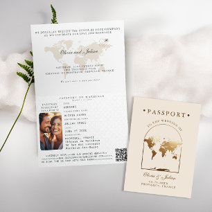 Reisepass Boho Bogen Beige Ecru Destination Hochze Einladung