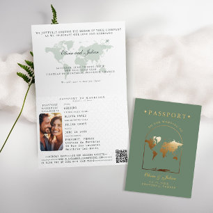 Reisepass Boho Bogen Salbeigrün Zielort-Hochzeit Einladung