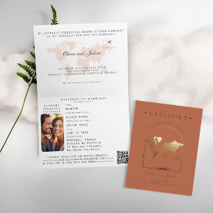 Reisepass Boho Bogen Terrakotta Hochzeit im Auslan Einladung