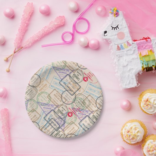 Reisepass-Briefmarke Pappteller (Party)