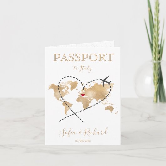 Reisepass für Hochzeiten - Weltkarte - QR-Code Einladung (Vorderseite)