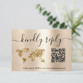Reisepass für Hochzeiten - Weltkarte - QR-Code RSVP Karte (Stehend Vorderseite)