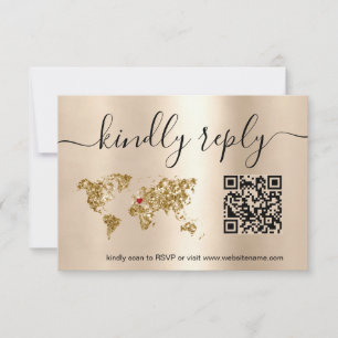 Reisepass für Hochzeiten - Weltkarte - QR-Code RSVP Karte