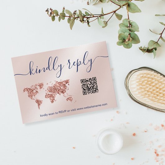 Reisepass für Hochzeiten - Weltkarte - QR-Code RSVP Karte