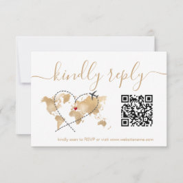 Reisepass für Hochzeiten - Weltkarte - QR-Code RSVP Karte