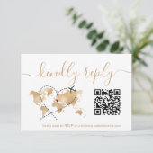 Reisepass für Hochzeiten - Weltkarte - QR-Code RSVP Karte (Stehend Vorderseite)