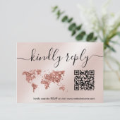 Reisepass für Hochzeiten - Weltkarte - QR-Code RSVP Karte (Stehend Vorderseite)