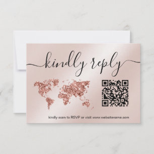Reisepass für Hochzeiten - Weltkarte - QR-Code RSVP Karte