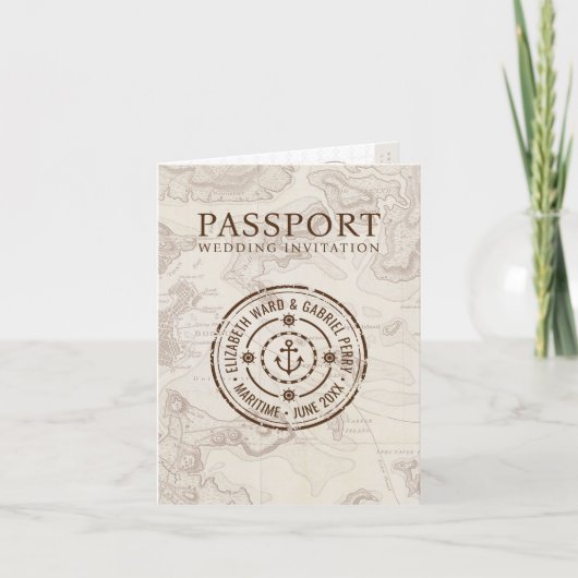 Reisepass-Hochzeit in Urlaubsort Einladung (Vorderseite)