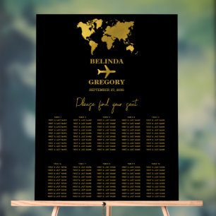 Reisepass Hochzeit Schwarz Gold Sitzplan Acrylschild
