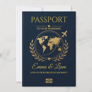 Reisepass-Hochzeits-Einladung Navy Gold für eine H Einladung