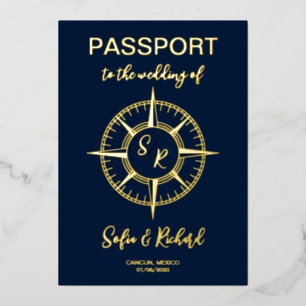 Reisepass Hochzeitsziel Goldfolie Kompass Folieneinladung