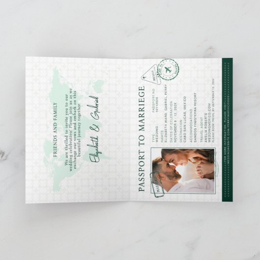 Reisepass Reiseziel Emelard Green Wedding Einladung (Innenseite)