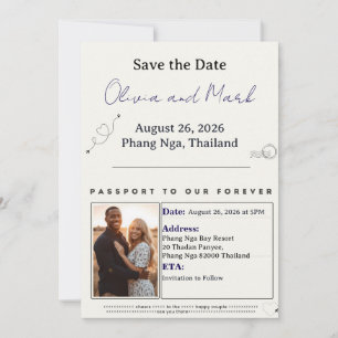 Reisepass Save the Date – Navy & Gold   Reiseziel Einladung