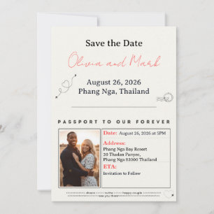 Reisepass Save the Date – Türkis & Koralle   Tropi Einladung