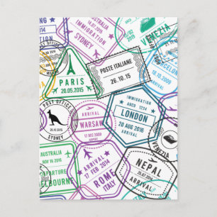 Reisepass-Stempel-Süchtiger Retro-Weltreisender Postkarte