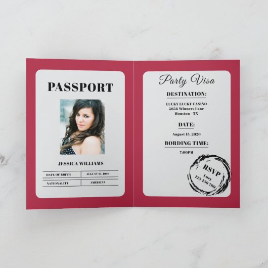 Reisepass-Stil Rosa Geburtstagsfeier Karte (Innenseite)