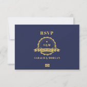 Reisepass Ziel Hochzeit Monogramm QR-Code RSVP Karte (Vorderseite)